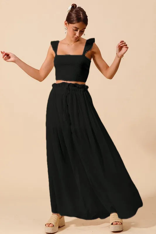 SO ME Smocked Top and Flowy Maxi Skirt Set-3