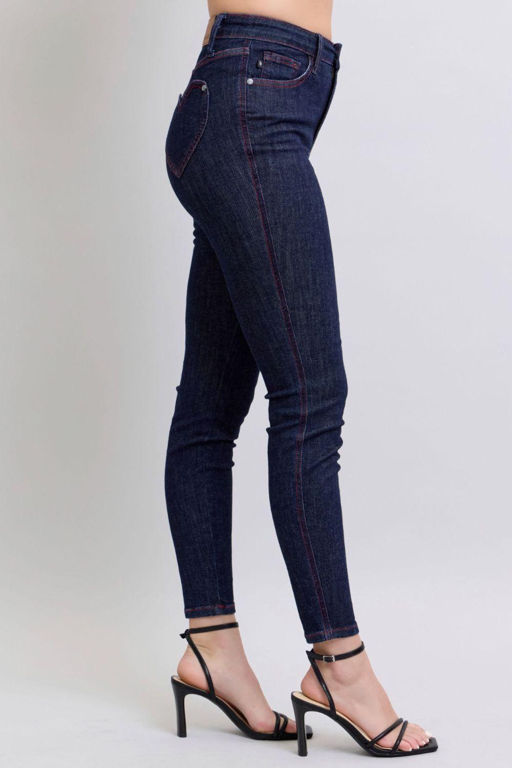 Judy Blue Full Size Heart Shaped Back Pocket Skinny Jeans-3
