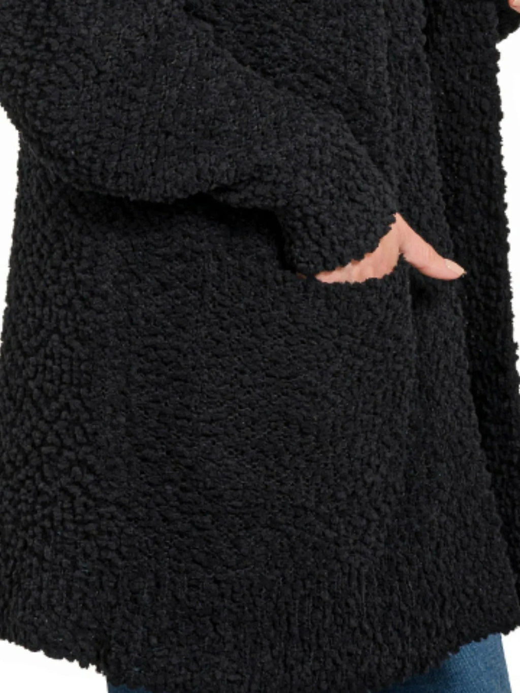 Zenana Long Sleeve Popcorn Sweater Cardigan with Pockets-2