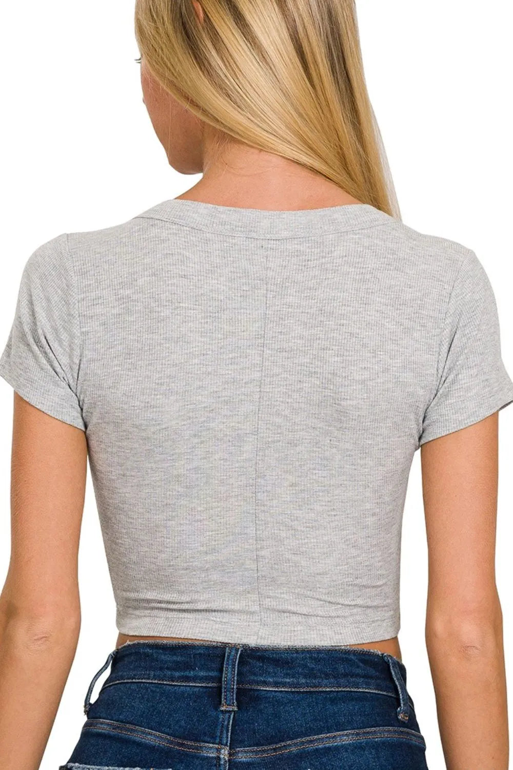 Zenana Ribbed Scoop Neck Crop Short Sleeve Top-1