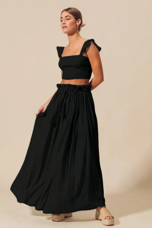 SO ME Smocked Top and Flowy Maxi Skirt Set-1