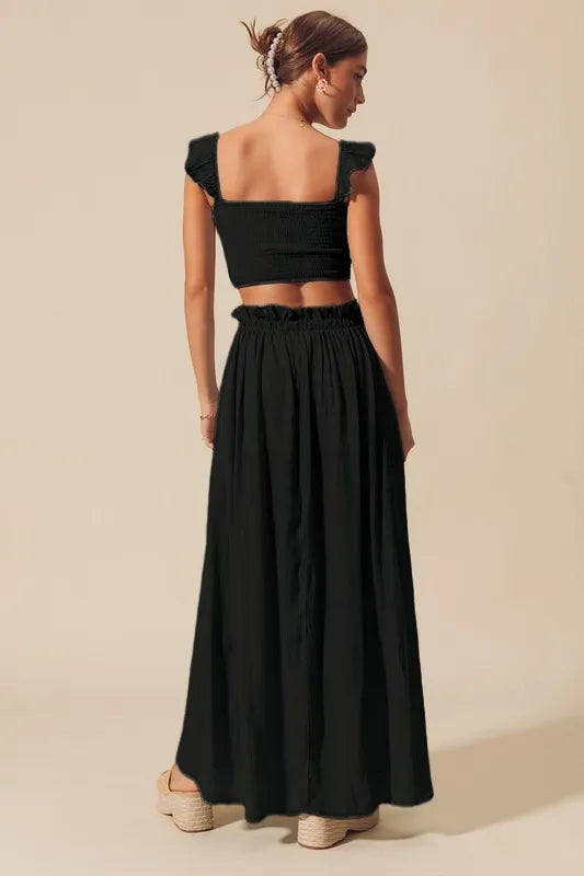 SO ME Smocked Top and Flowy Maxi Skirt Set-2