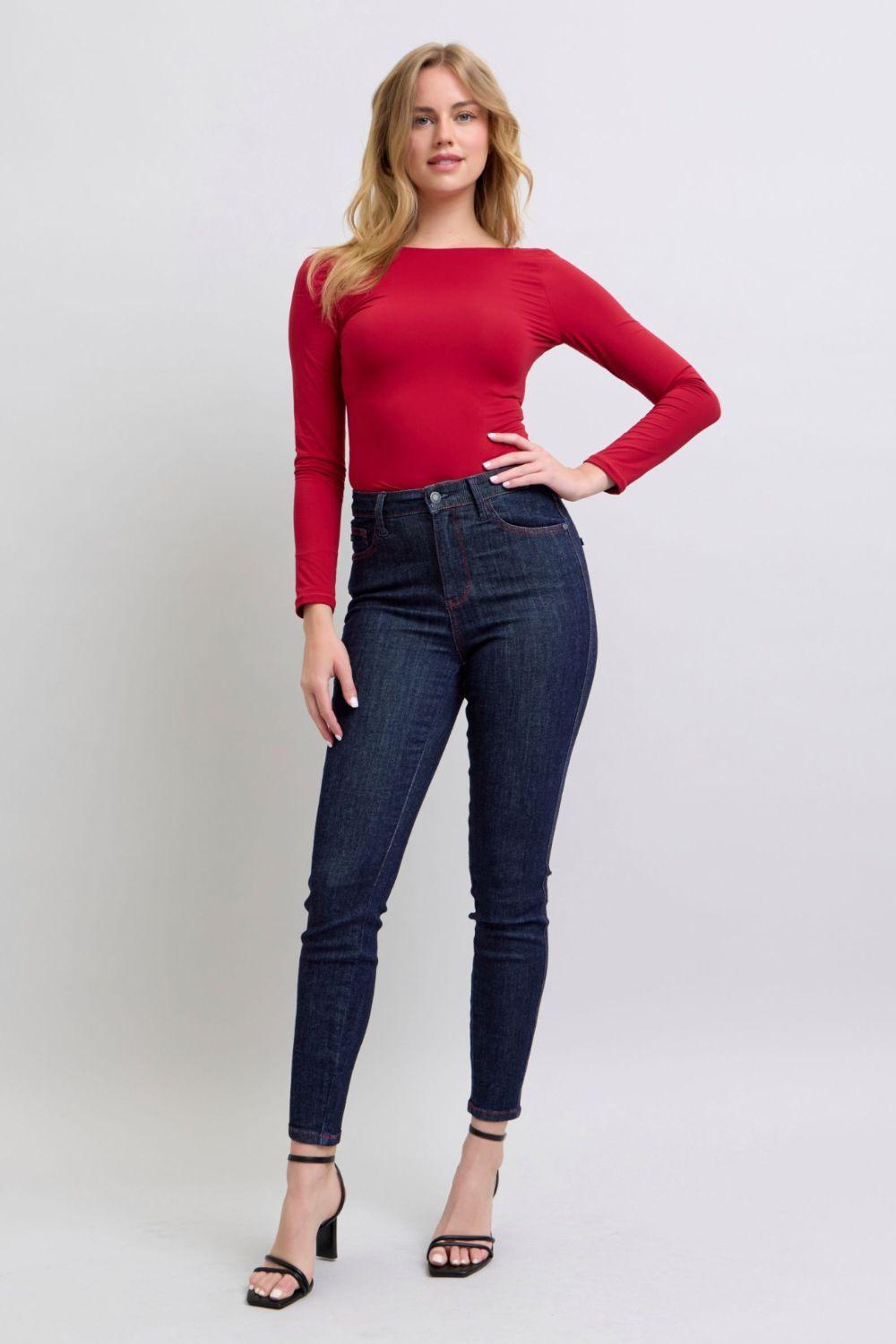Judy Blue Full Size Heart Shaped Back Pocket Skinny Jeans-4
