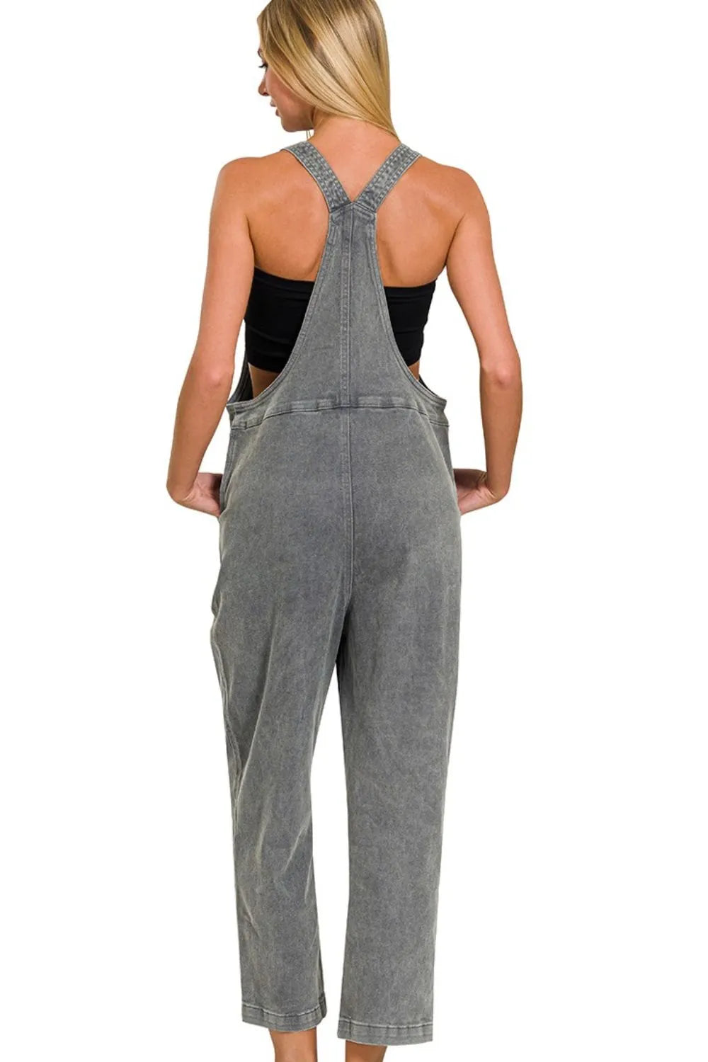 Zenana Washed Knot Strap Relaxed Fit Overalls-1