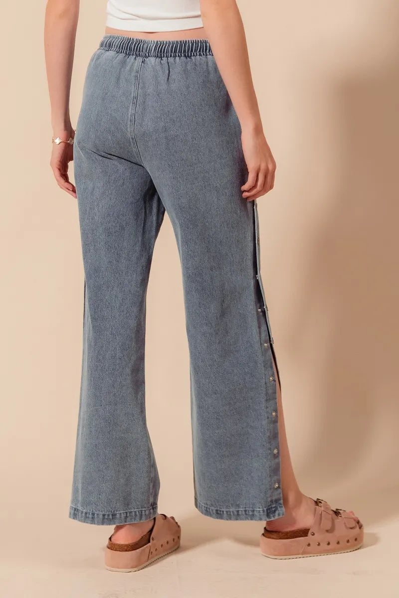 SO ME Mid Rise Drawstring Jeans with Side Snap Button-2