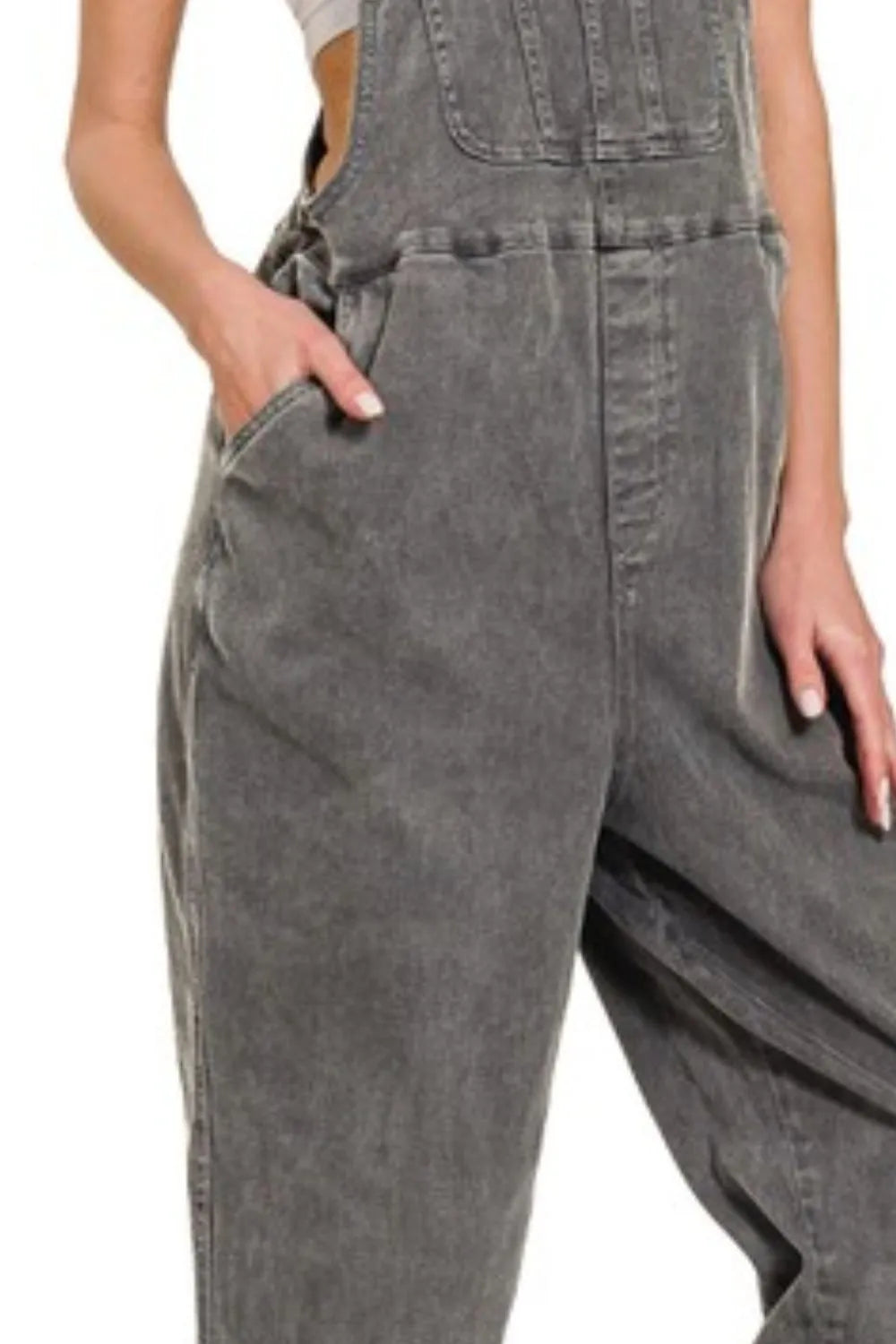 Zenana Washed Knot Strap Relaxed Fit Overalls-2