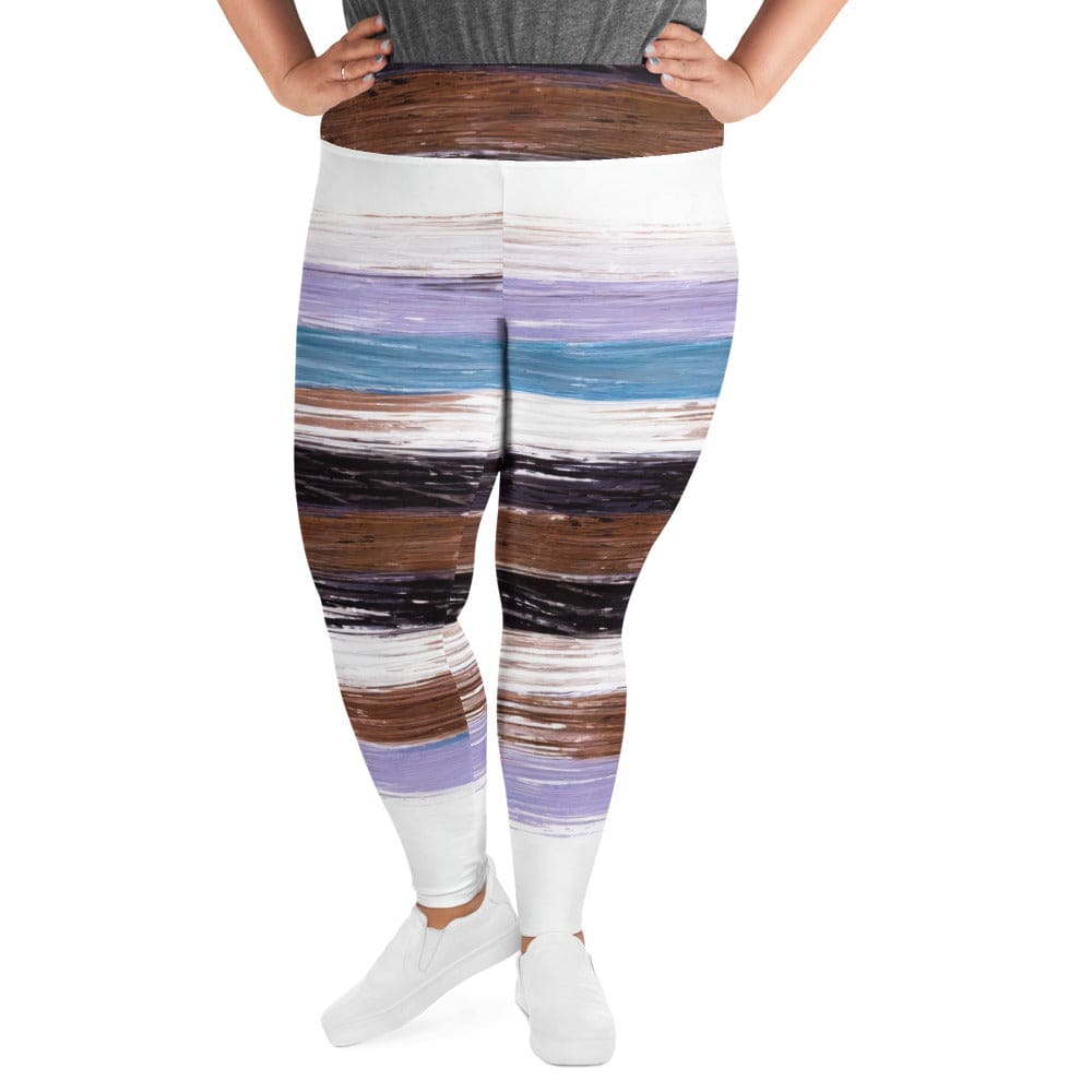 Womens Plus Size Fitness Leggings - Lavender Black Brown Rustic Pattern