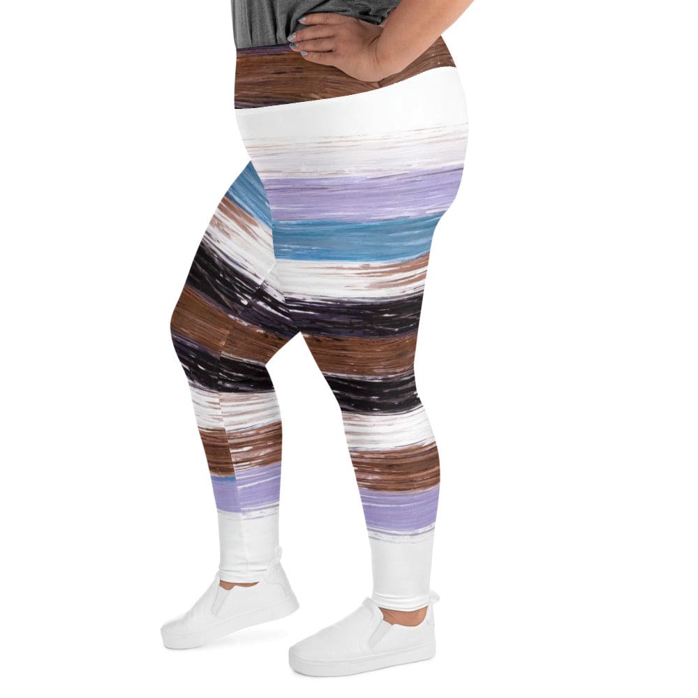 Womens Plus Size Fitness Leggings - Lavender Black Brown Rustic Pattern