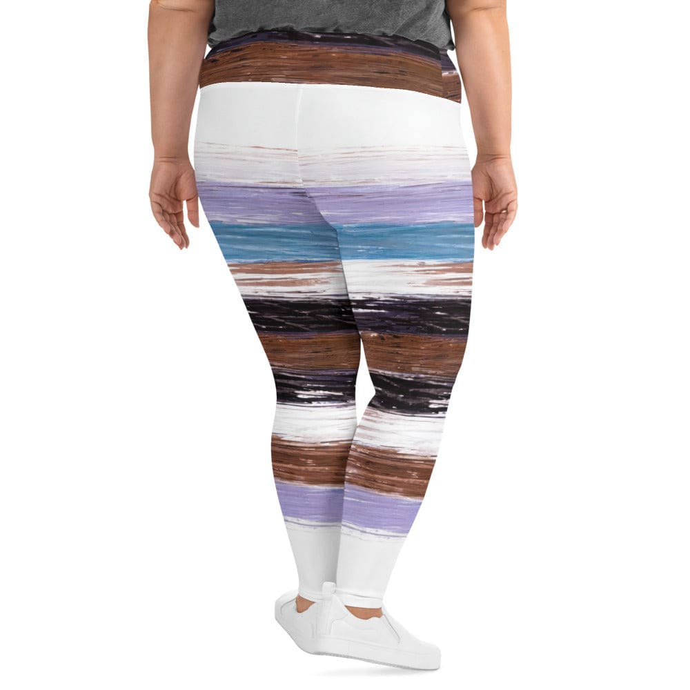 Womens Plus Size Fitness Leggings - Lavender Black Brown Rustic Pattern