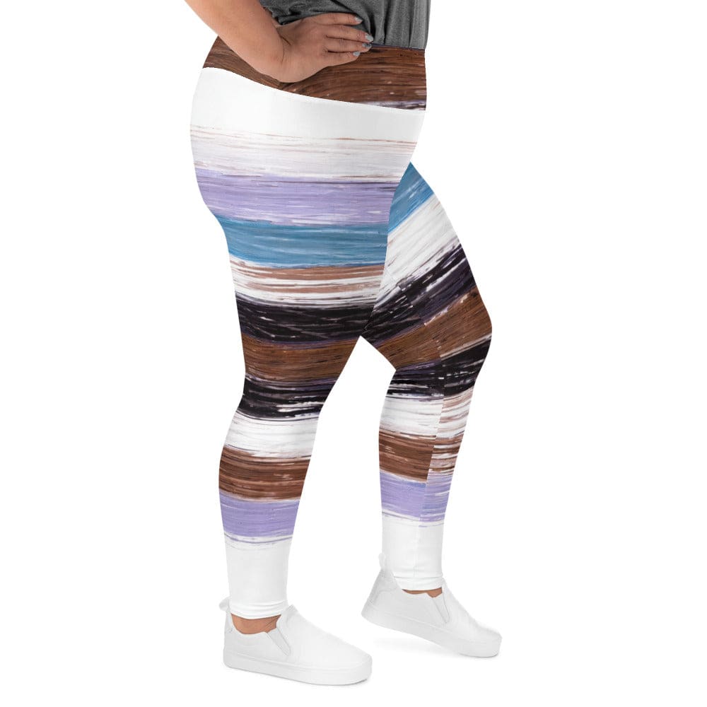 Womens Plus Size Fitness Leggings - Lavender Black Brown Rustic Pattern