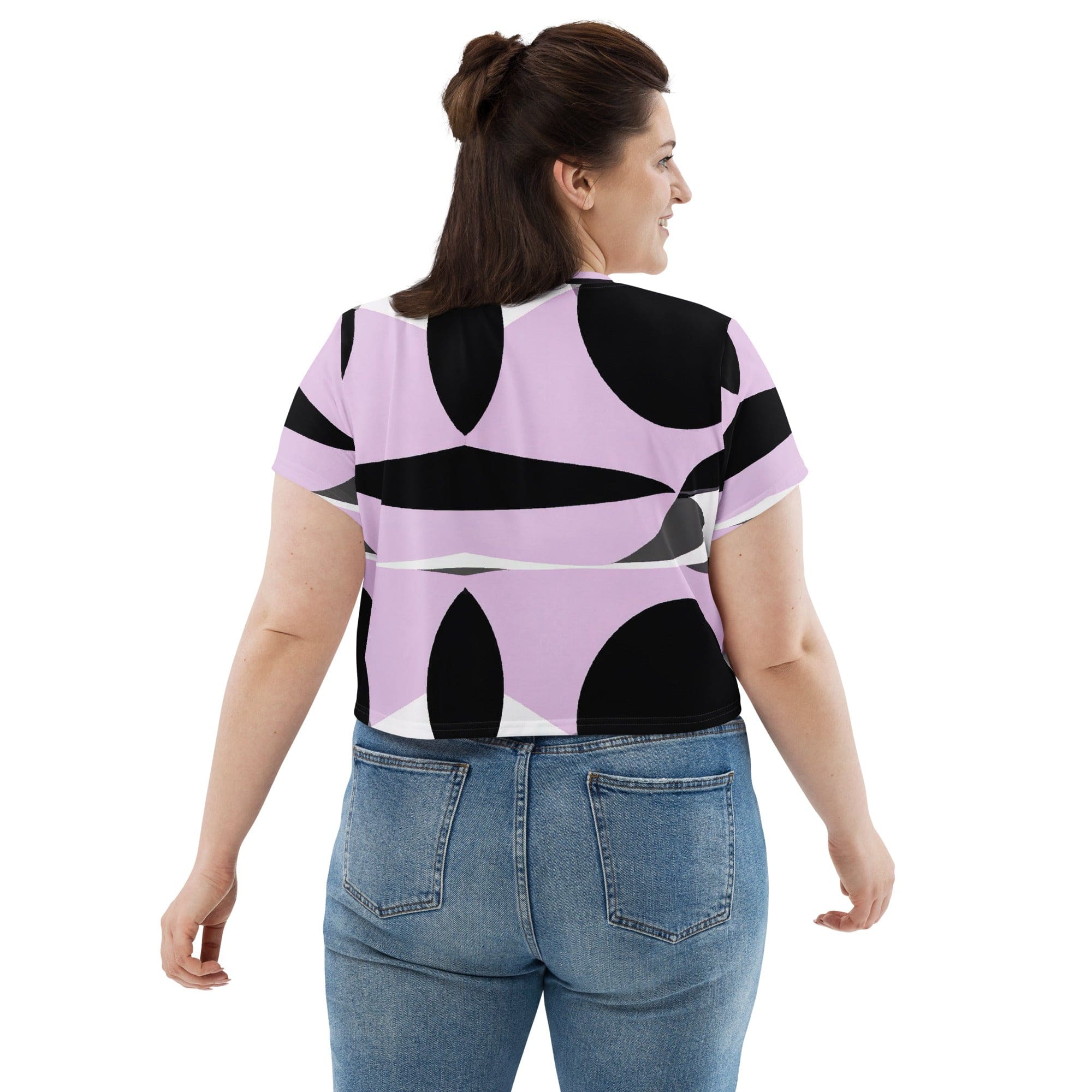 Womens Stretch Fit Crop Tee T-shirt Jersey - Geometric Lavender and Black